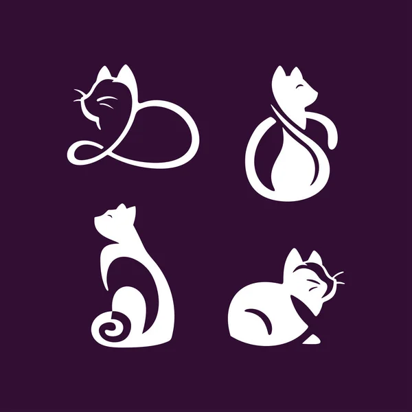 Definir logotipo ilustração gatos, design de emblema do animal de estimação no fundo preto — Vetor de Stock