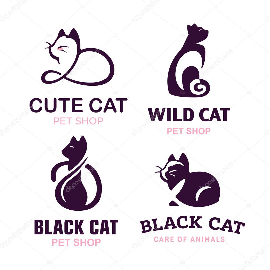 Set logo illustration cats, pet emblem design on white background.