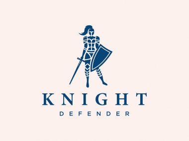 Modern vektör profesyonel logo amblem kadın şövalye pembe bir arka plan üzerinde