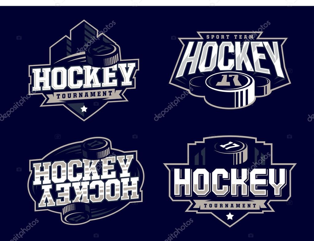 Modern professional hockey logo set for sport team.