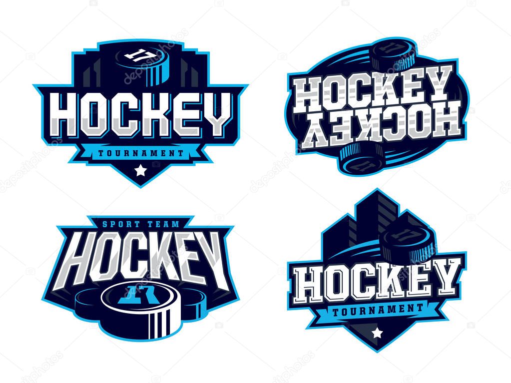 Modern professional hockey logo set for sport team.