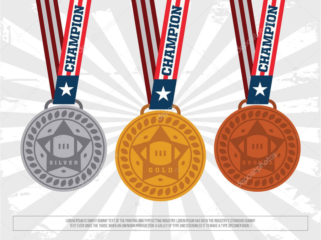 Set of gold, silver and bronze Award medals. Modern professional vector
