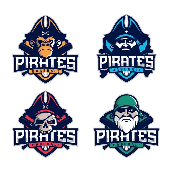 Modern professional set emblem pirates for baseball team — Stock Vector