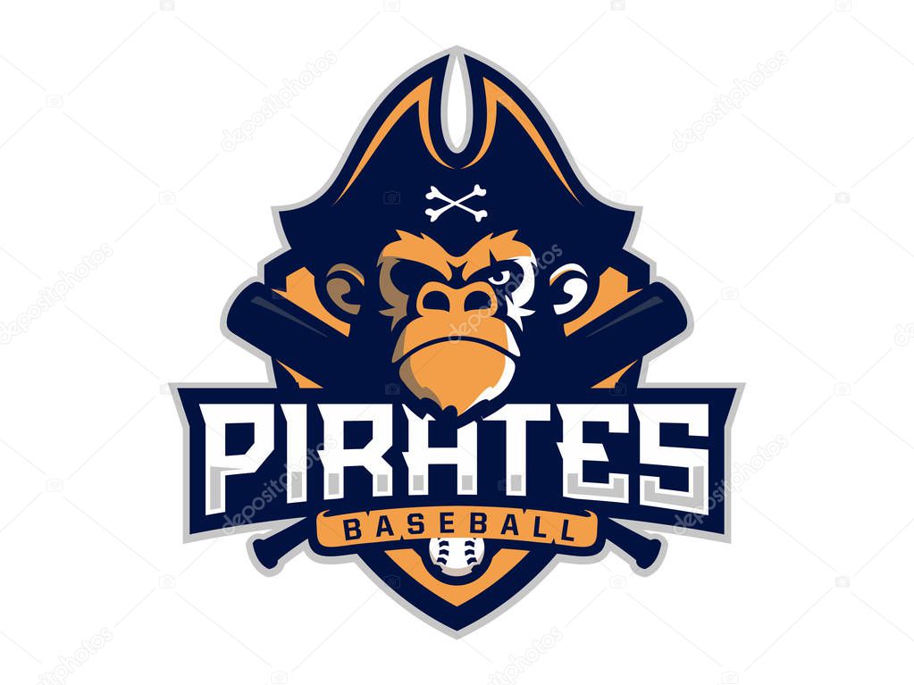 Modern professional emblem pirates monkey for baseball team.