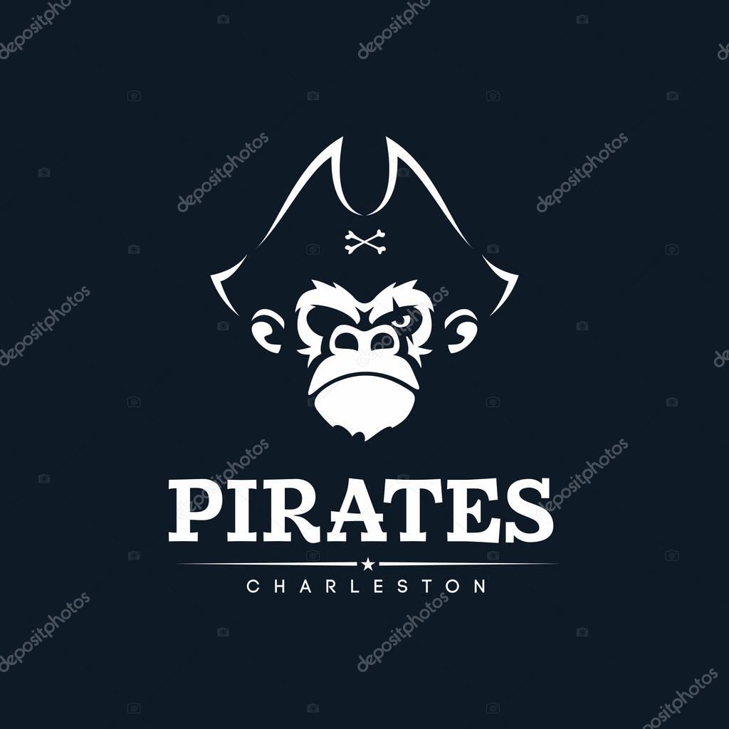 Modern professional emblem pirates monkey for american football team.