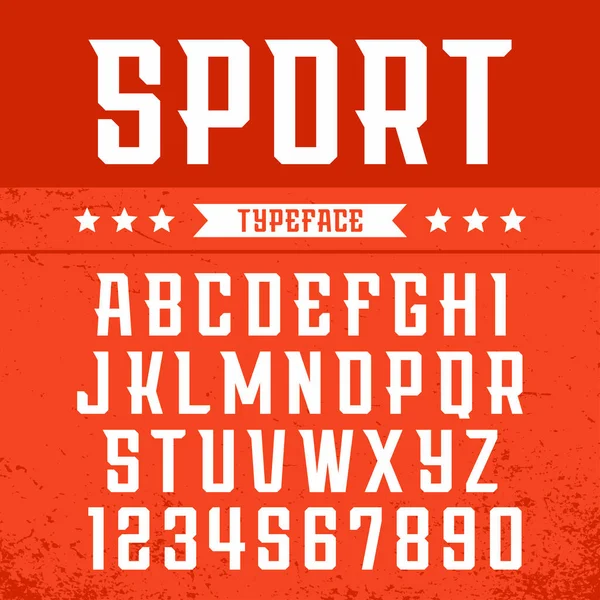 Sportovní písmo. Vektorová abeceda s latinskými písmeny a číslicemi — Stockový vektor
