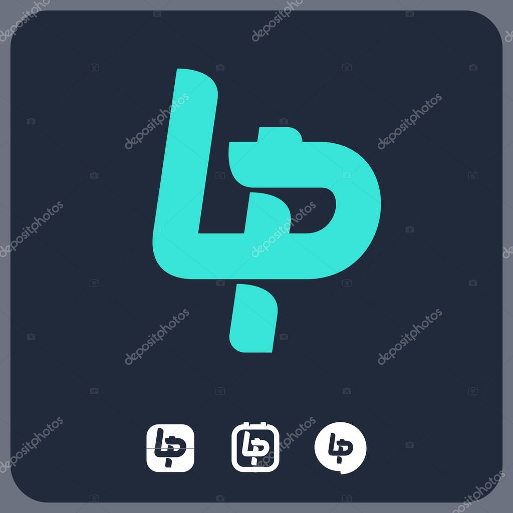 Modern professional vector logo LP monogram in blue theme.