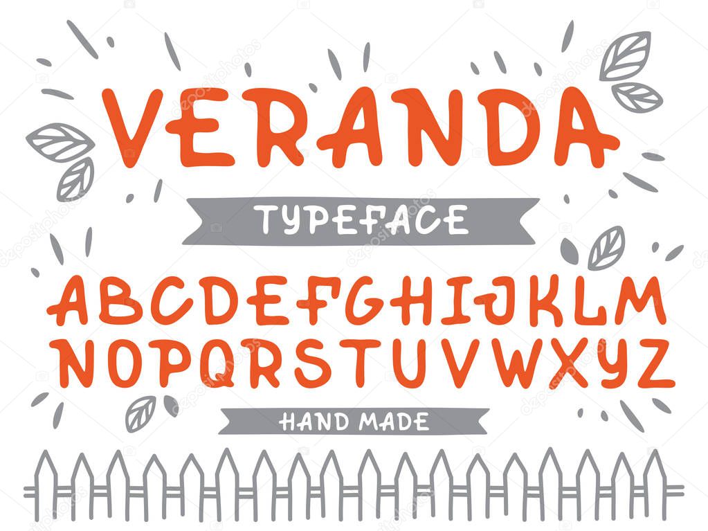 Veranda cursive font. Vector alphabet with latin letters in orange theme