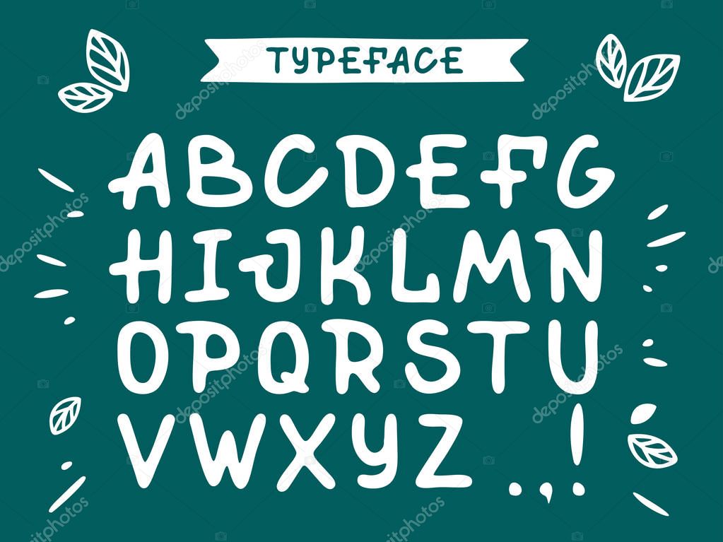 Veranda cursive font. Vector alphabet with latin letters in green theme