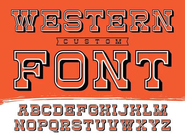 Tipo ocidental. Alfabeto vetorial com letras latinas em tema laranja — Vetor de Stock