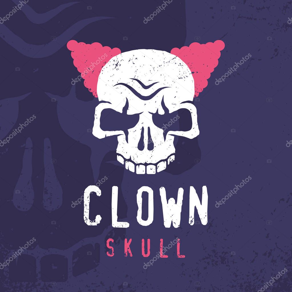 Modern professional emblem clown skull in purple and pink theme.