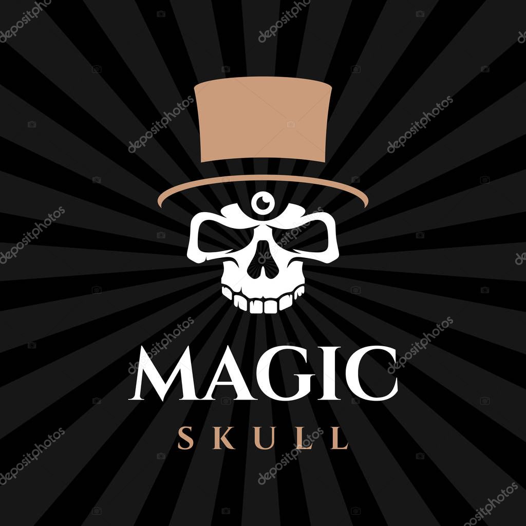 Modern professional emblem magic skull in black theme.