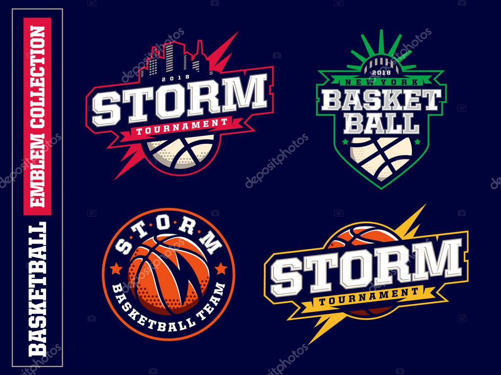 Modern professional basketball logo set for sport team.