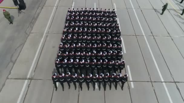 Aerial view of the marching girls of the cadets on parade rehearsal on may 9 — Stock Video