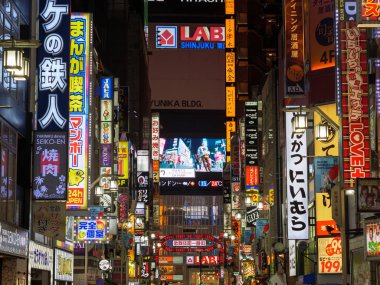 Shinjuku, Japonya - 8919: Kabukicho 'nun neon ışıkları geceleyin yandı