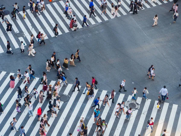 Shibuya, Japonya - 23: 19 Akşamları Shibuya Geçidi 'nden geçen insanlar