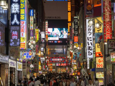 Shinjuku, Japonya - 8919: Kabukicho 'nun neon ışıkları geceleyin yandı