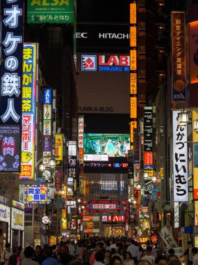 Shinjuku, Japonya - 8919: Kabukicho 'nun neon ışıkları geceleyin yandı