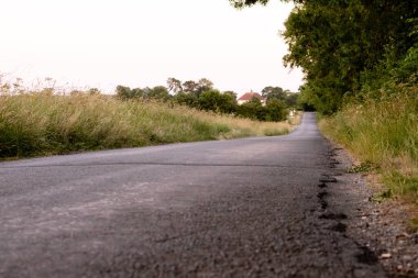 Uzaklara uzanan boş bir kırsal yol.