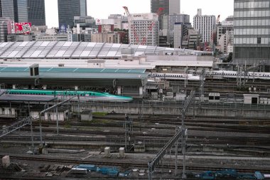 Tokyo, Japonya - 9-8-19: Tokyo istasyonundan kalkmayı bekleyen hızlı trenler