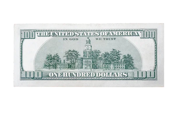 Πίσω Μέρος Του Τραπεζογραμματίου Των Ηπα 100 Αμερικανικά Δολάρια Απομονωμένο — Φωτογραφία Αρχείου