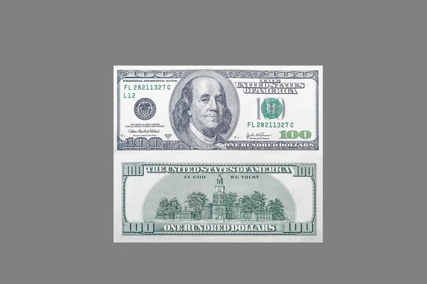 100 Banknote 앞뒤에 대통령 벤자민 프랭클린의 초상화외진 배경에 — 스톡 사진