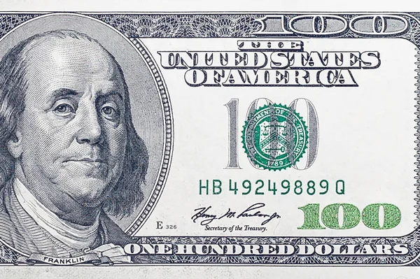 Lado Direito Uma Nota 100 Dólares Dinheiro Dos Eua Com — Fotografia de Stock