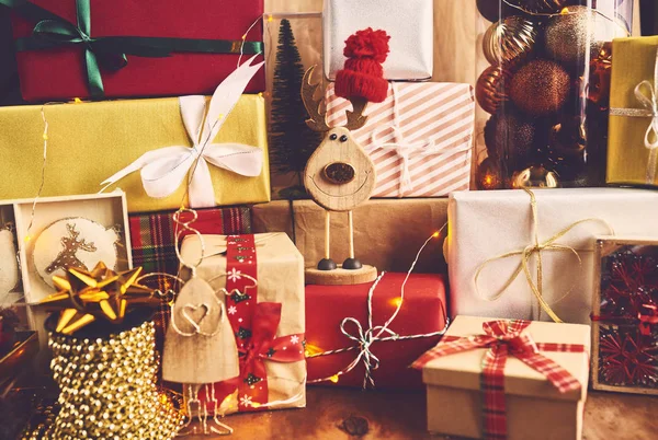 Рождественский Фон Подарочными Коробками — стоковое фото
