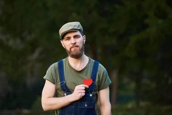 Retrato Del Guapo Hombre Barbudo Sonriente Que Lleva Puesto General — Foto de Stock