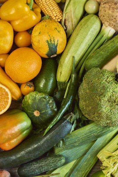Színes Gyümölcsök Zöldségek Háttér Szivárvány Gyűjtemény — Stock Fotó
