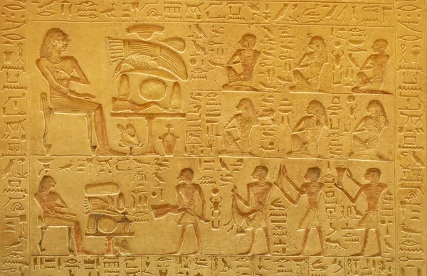 Närbild Gamla Egyptiska Hieroglyfer Ristade Sten — Stockfoto