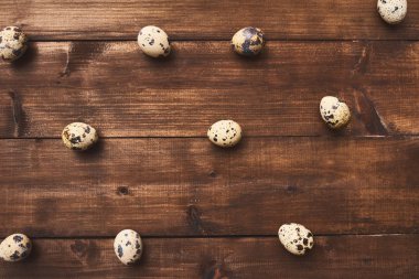 Bıldırcın karanlık rustik ahşap arka plan üzerinde taze çiğ yumurta ile Seamless Modeli.