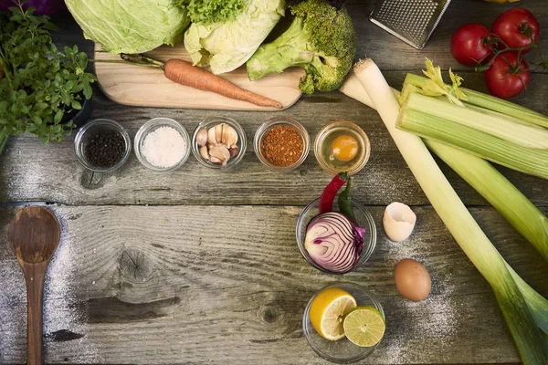 Verduras Ingredientes Cocina Para Sabrosos Platos Vegetarianos Espacio Copia Para — Foto de Stock