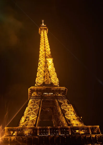 Vista Noturna Bela Torre Eiffel Iluminada Paris França — Fotografia de Stock