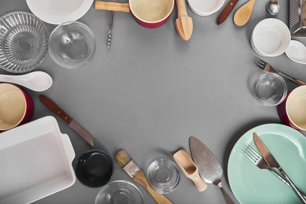 Рамка Кухонного Посуду Яскравому Фоні Концептуальна Ідея Реклами Або Презентації — стокове фото