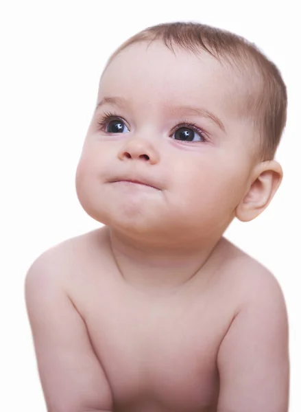 Portret Van Schattige Baby Geïsoleerd Witte Achtergrond — Stockfoto