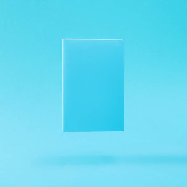 Turkuaz turkuaz arka plan üzerinde kutusu hovers hava kapalı. Mockup tasarım. En az kavramı