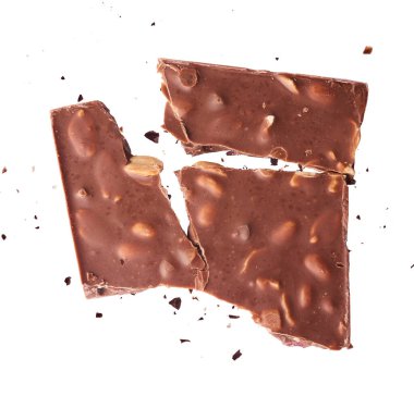 Havada uçuşan lezzetli çikolatalar. Yüksek çözünürlüklü yükselme