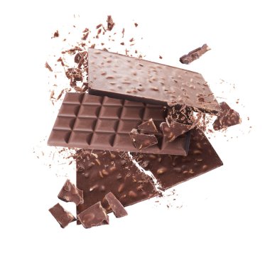 Havada uçuşan lezzetli çikolatalar. Yüksek çözünürlüklü yükselme