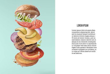 Uçan malzemelerle enfes bir hamburger. 