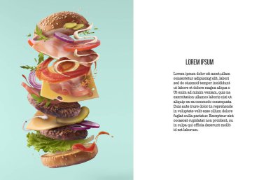 Uçan malzemelerle enfes bir hamburger. 