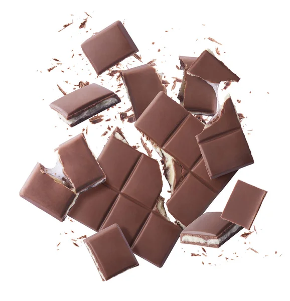 Havada uçuşan lezzetli çikolatalar. Yüksek çözünürlüklü yükselme — Stok fotoğraf