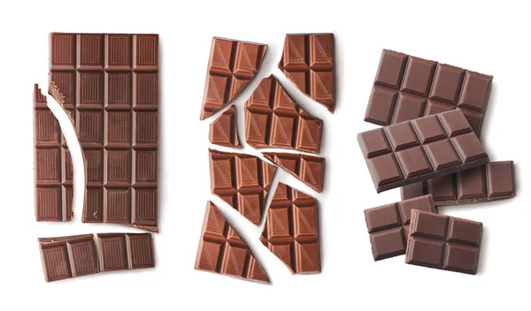 Diversi Tipi Cioccolato Isolato Sfondo Bianco Mockup Design Con Spazio — Foto Stock
