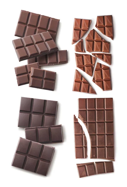 Verschillende Soorten Chocolade Geïsoleerd Witte Achtergrond Ontwerp Mockup Met Ruimte — Stockfoto