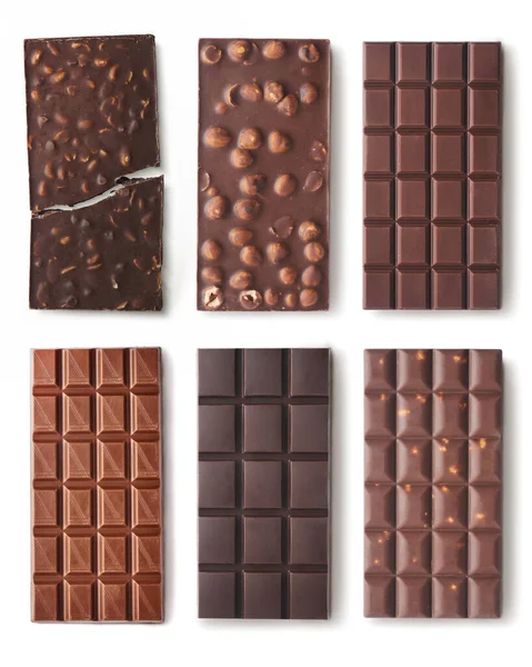 Verschiedene Arten Von Schokolade Isoliert Auf Weißem Hintergrund Design Attrappe — Stockfoto