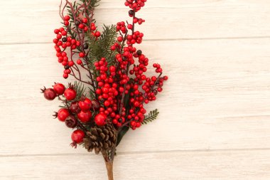 Kırmızı meyve dalları dekorasyon için Noel üzerinde