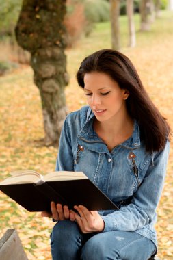 Park yerinde kitap okuyan bir kadın.