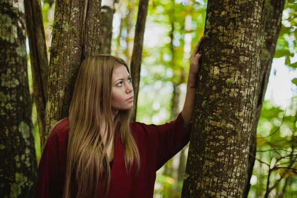 Mulher bonita na floresta — Fotografia de Stock