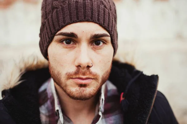 Attractive guy with wool hat — Stock Photo, Image