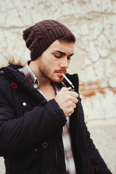 Attractive guy with wool hat — Stock Photo, Image